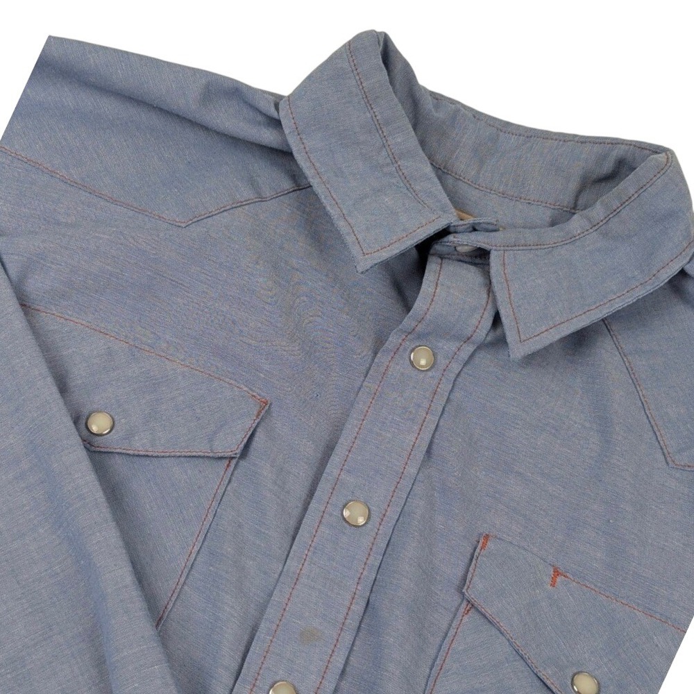 Big Mac Mens Vintage 1994 Blue Chambray Western Pearl Snap Shirt Large 543-2901C